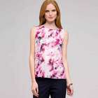 Sleeveless Pleated Floral Front Blouse, , small
