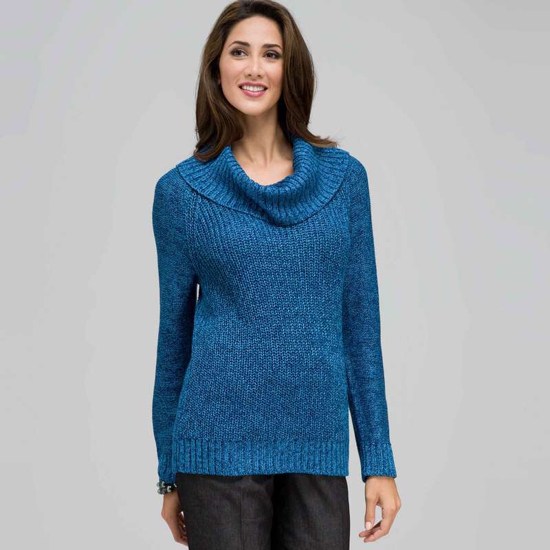 Cowl Neck Tweed Pullover Sweater, , large