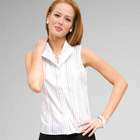 No-Iron Easy Care Sleeveless Striped Shawl Collar Blouse, , small