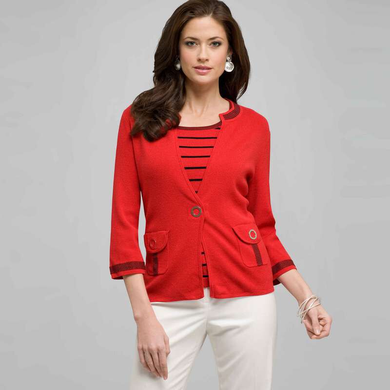 Relaxed Fit Cardigan, Cardinal Red & Black, large