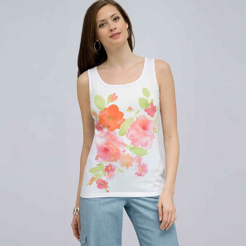 Floral Scoop Neck Tank., , large